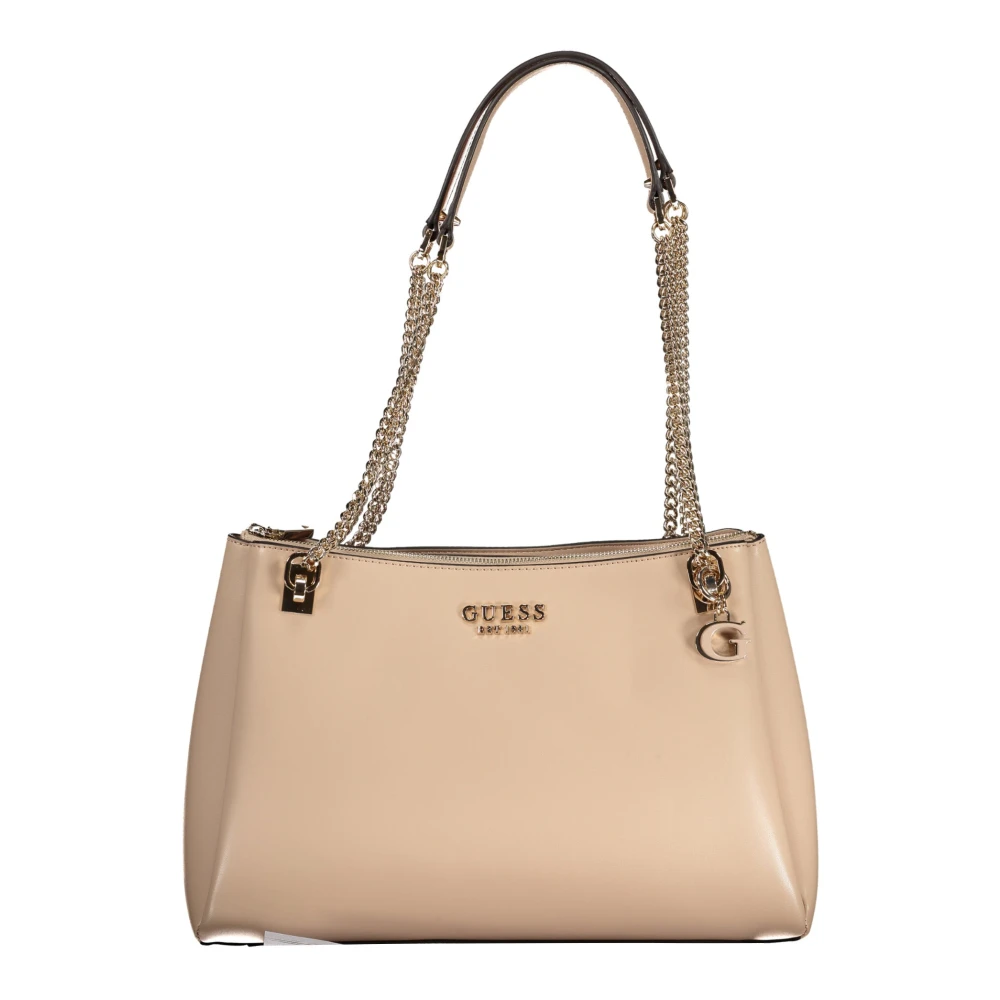 Guess Beige Handtas met Schouderkettingen en Meerdere Compartimenten Beige Dames
