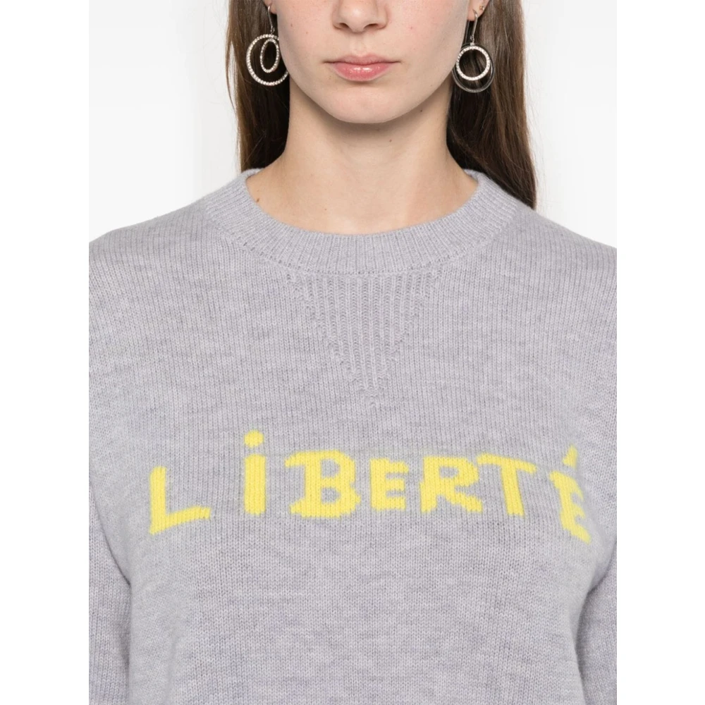 pinko Grijze Wol Kohona Sweater met Tekst Gray Dames