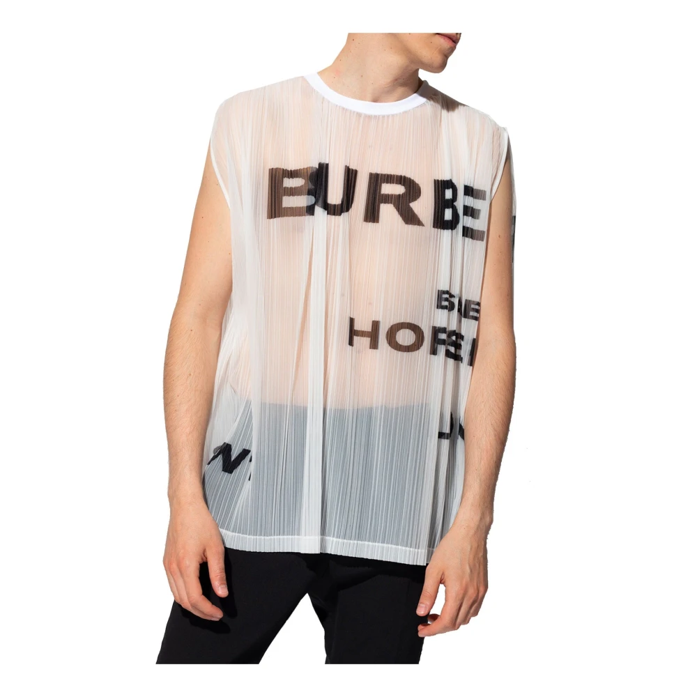 Burberry Mesh Tank Top met Horseferry Print White Heren