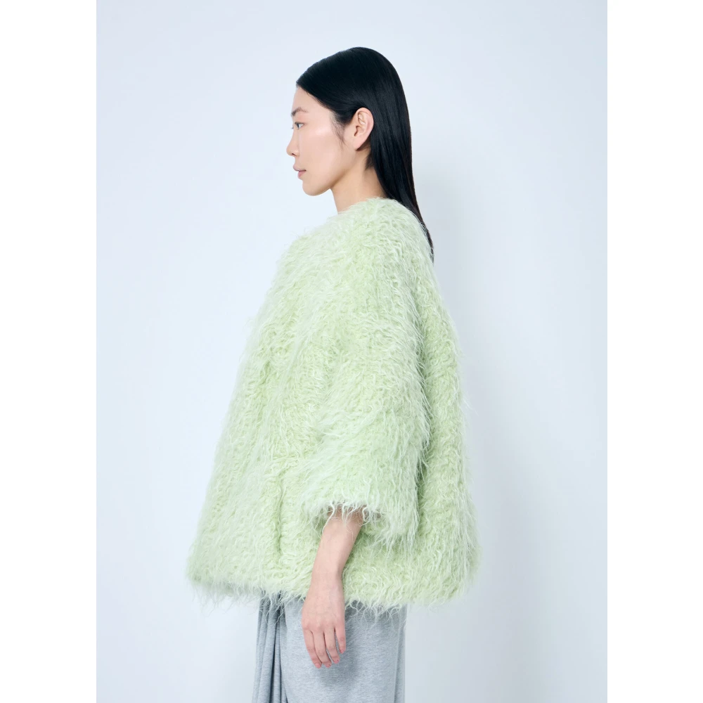 Dries Van Noten Faux Fur Jack Crewneck Lange Mouwen Green Dames