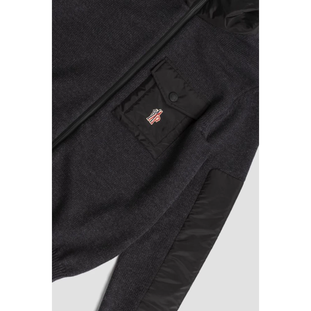 Moncler Grijze wollen vest met capuchon Blue Heren