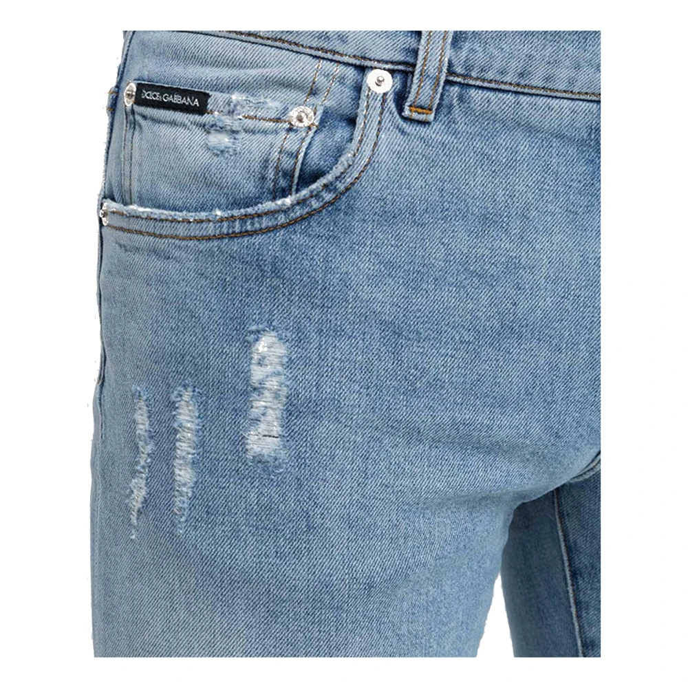Dolce & Gabbana Katoenen Denim Jeans met Logo Patch Blue Heren