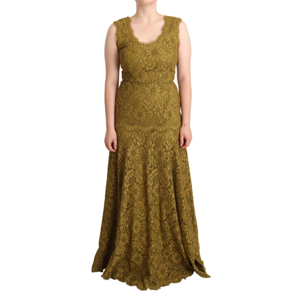 Dolce & Gabbana Women's Brown Gowns, Xs, Floral Lace Maxi Floor Length Dress