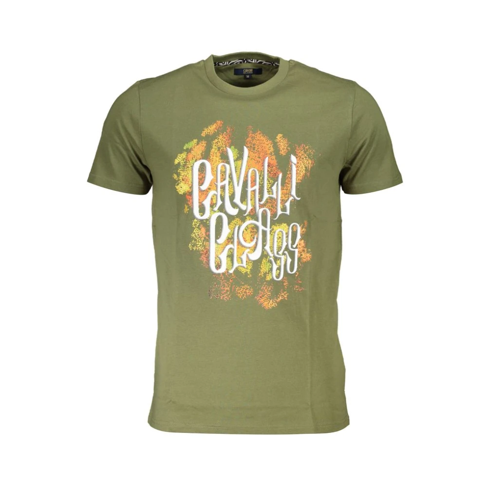 Cavalli Class , T-Shirts, Male, Green, Xl, Cotton T-Shirt With Print Logo