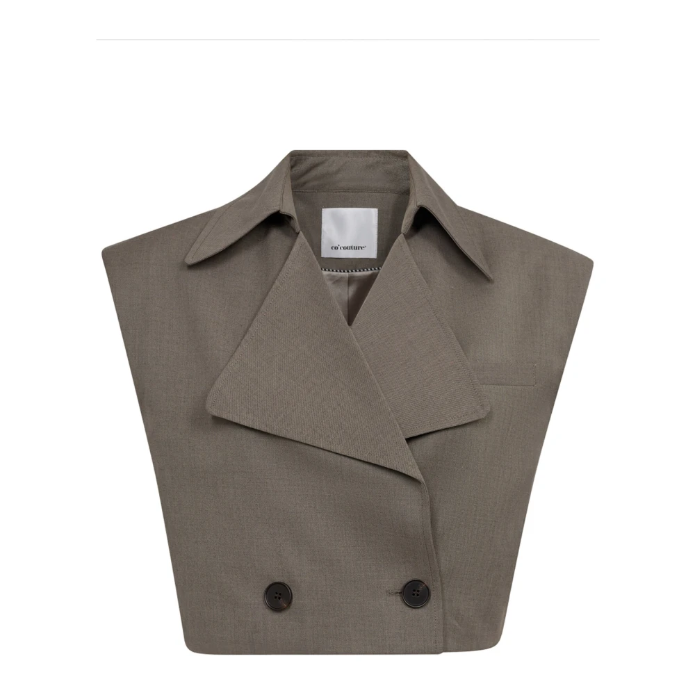 Co'Couture Crop Waistcoat Blazer in Walnoot Gray Dames