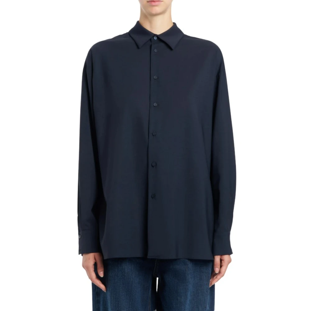 Dondup Women's Blue Camicia Loose In Popeline Di Lana Extrafine