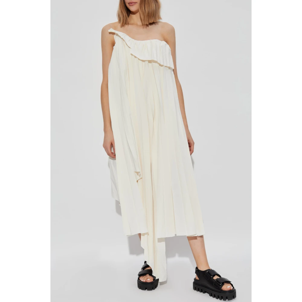 alexander mcqueen Geplooide off-shoulder jurk Beige Dames