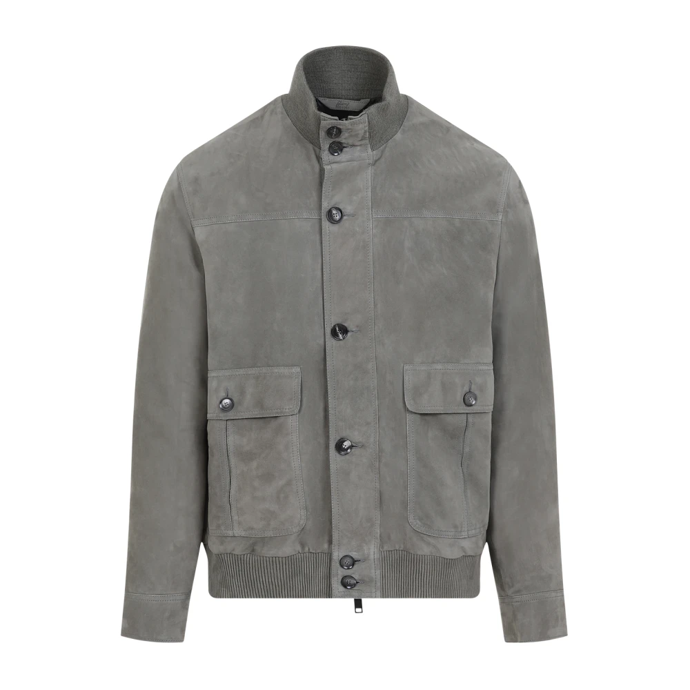 Brioni Suède Leren Blouson Jas Gray Heren