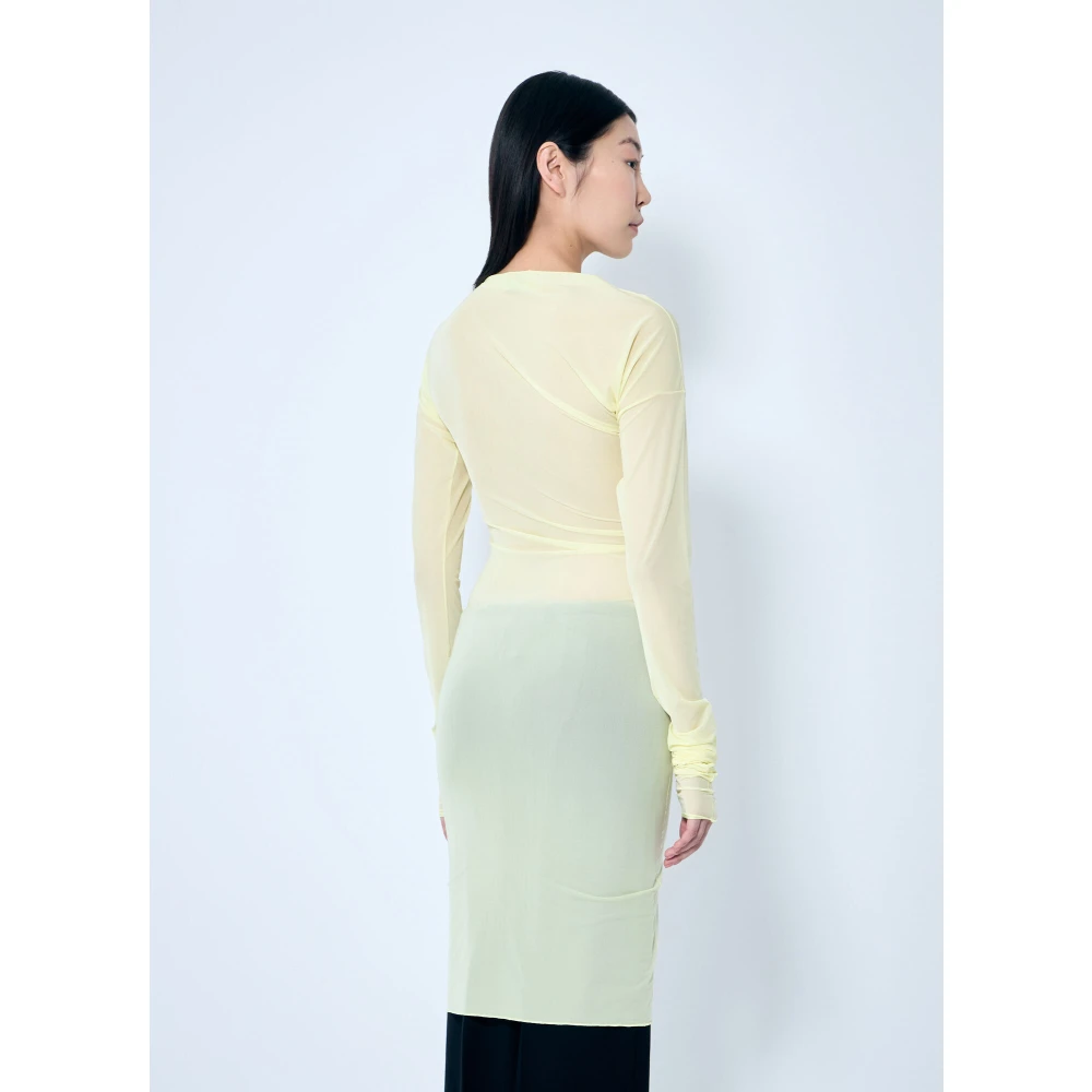 Dries Van Noten Gedrapeerd Crewneck Lange Mouw Top Yellow Dames