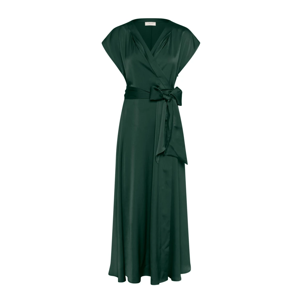 Cream Green Feminine Dress With V-Neck And Belt - Female - Midi Dresses - Xl - Dresses