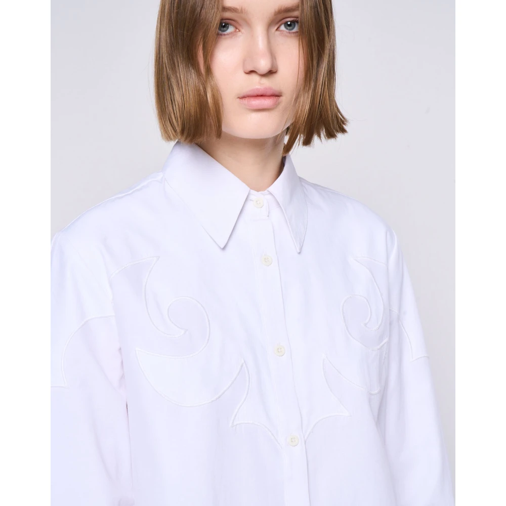 Silvian Heach Geborduurd Overhemd Puntkraag Lange Mouw White Dames