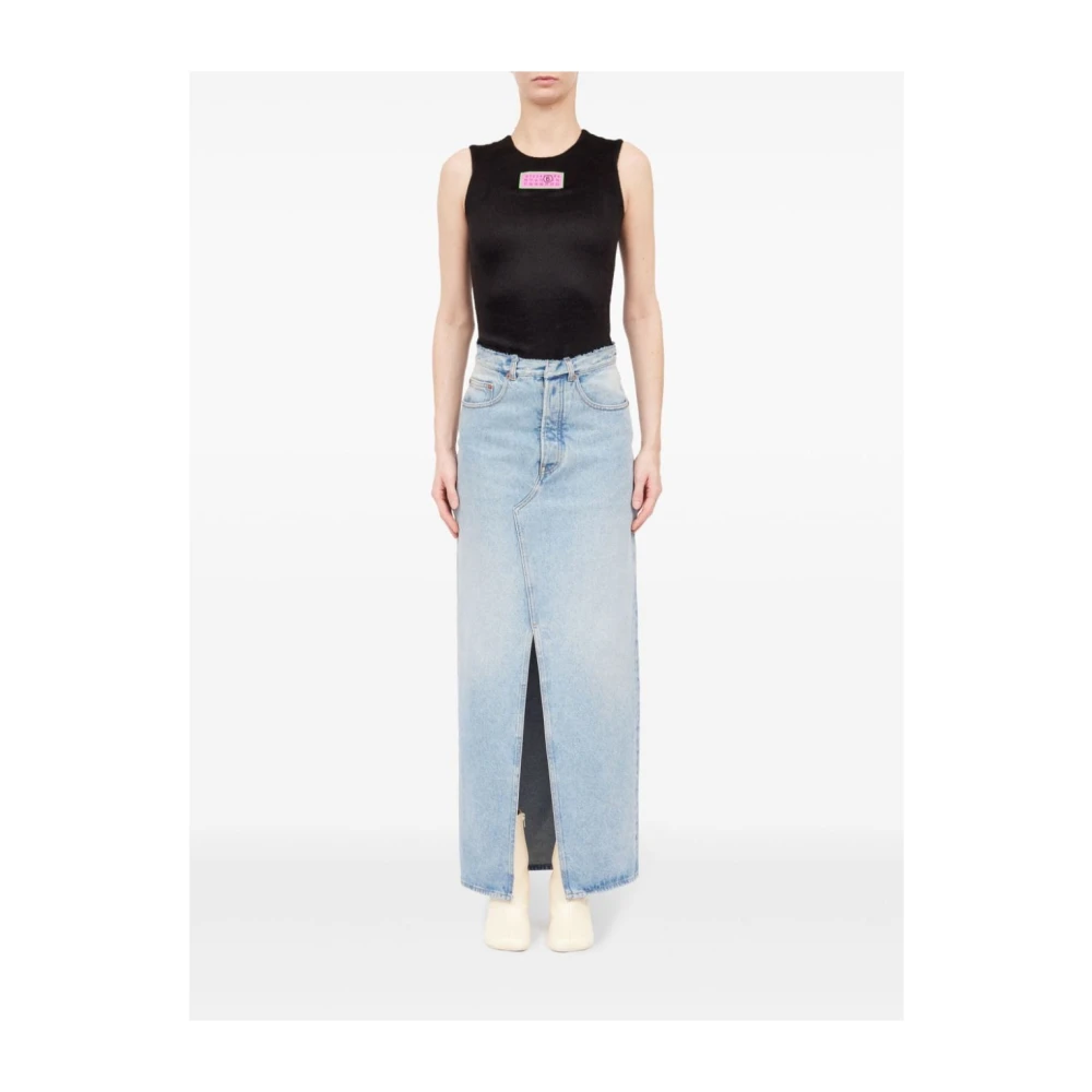 MM6 Maison Margiela Heldere Blauwe Denim Rok met Voorspleet Blue Dames