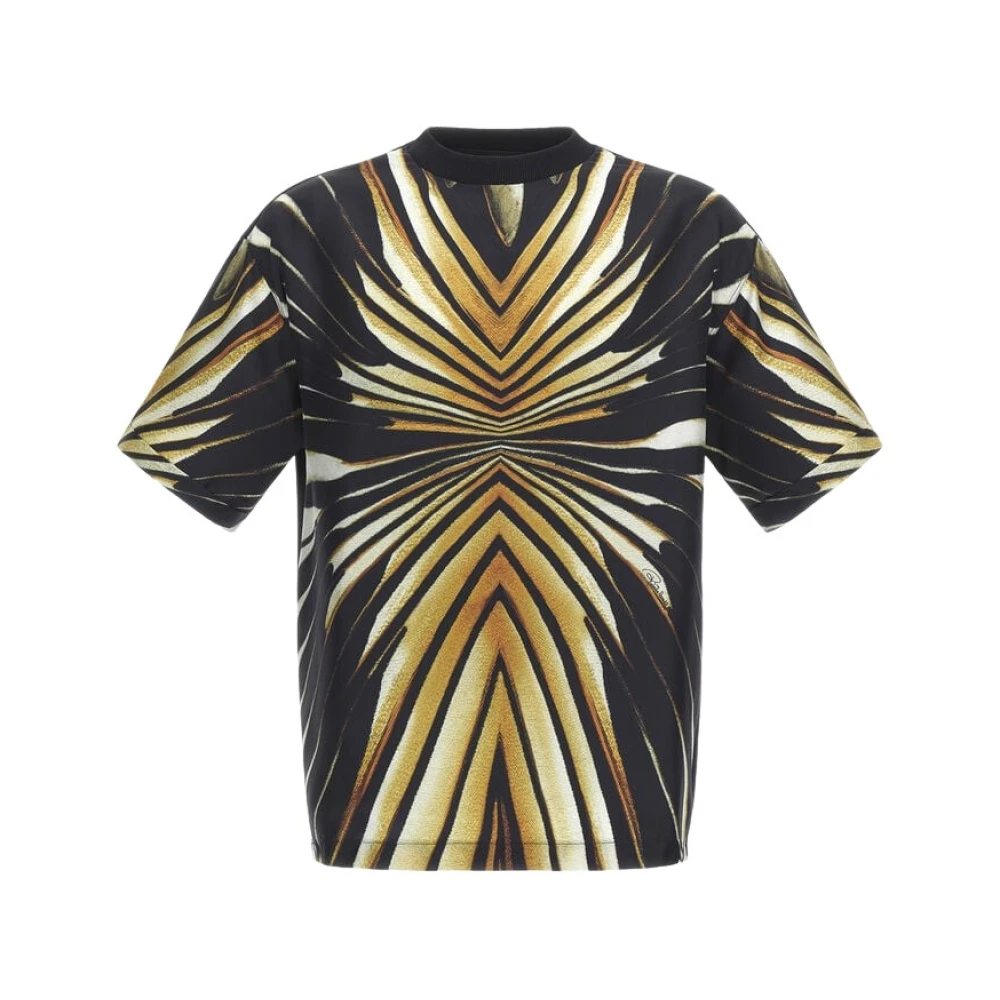 Roberto Cavalli Ray Of Gold Print Silk T-Shirt - Male - T-Shirts - Yellow - Xl - Tops
