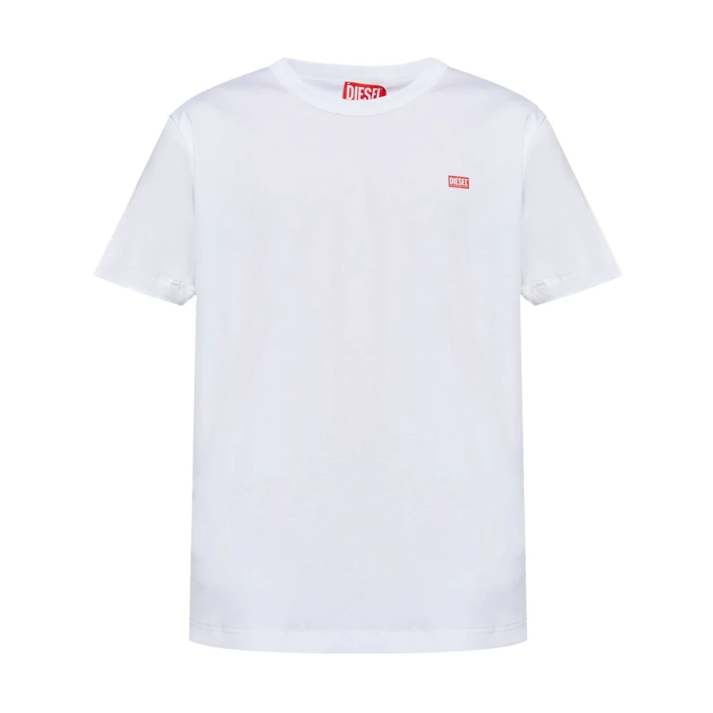 Diesel Herr Vit Toppar L, Bomull, Logo Print T-Shirt