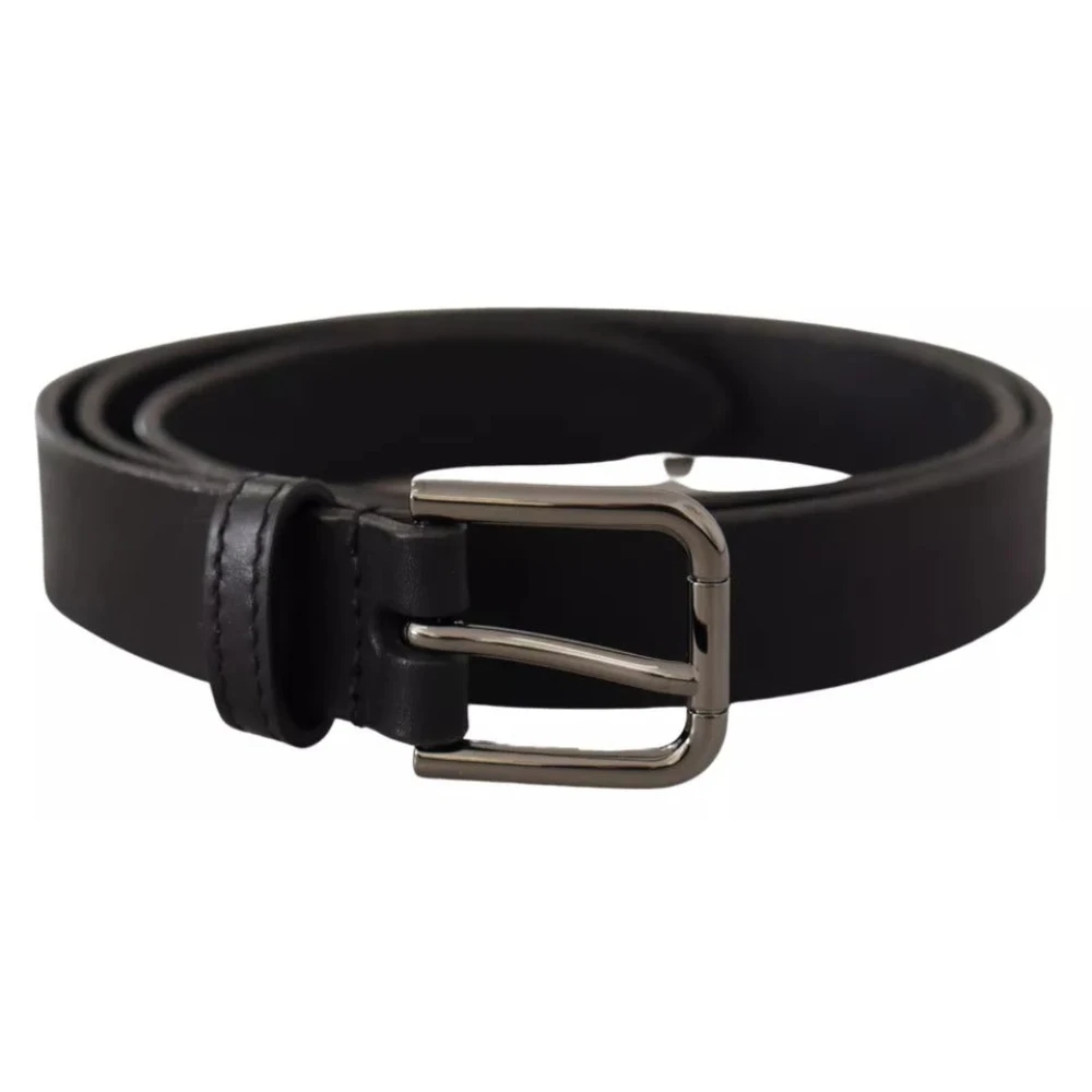 Dolce & Gabbana Zwart Leren Klassieke Riem met Metalen Logo Gesp Black Unisex