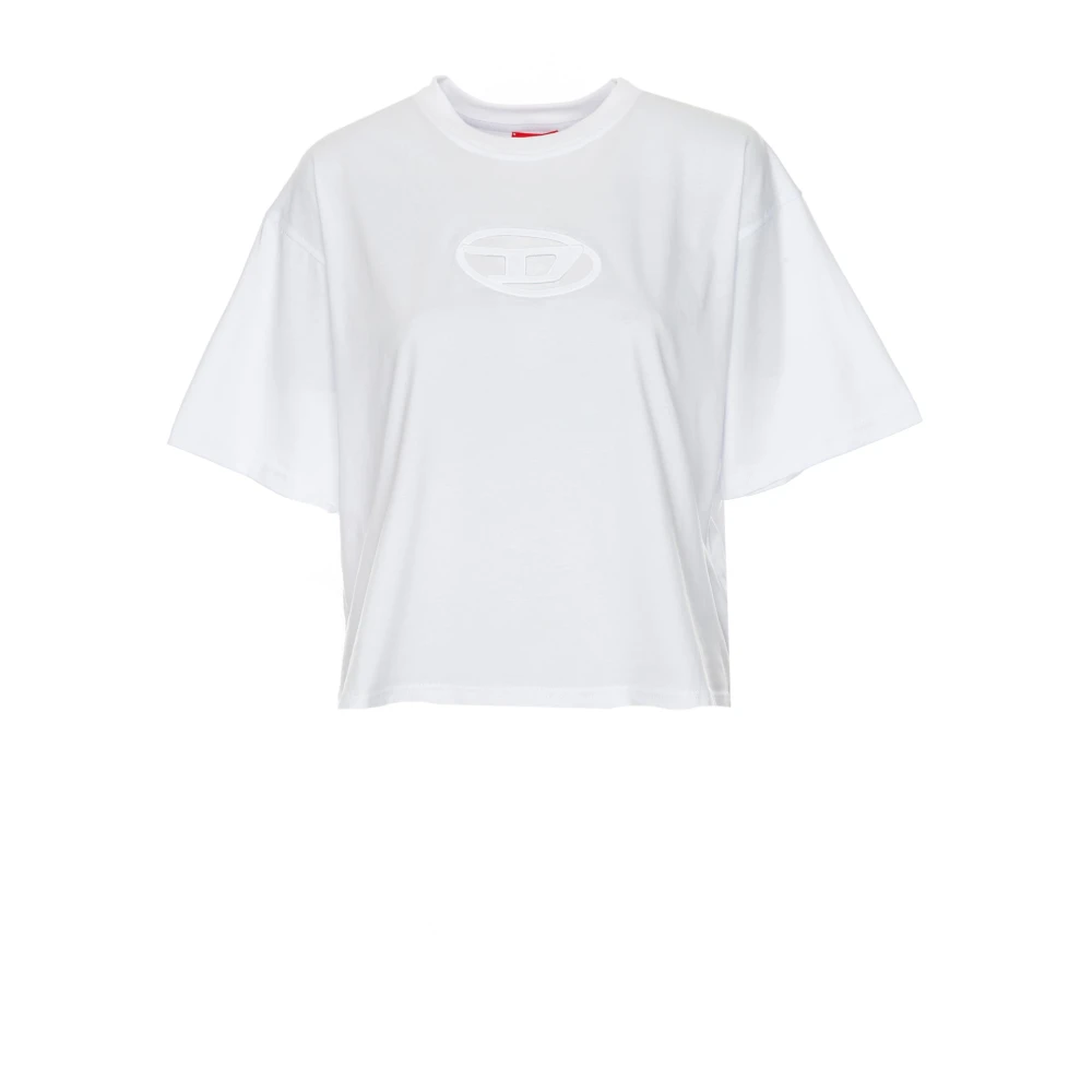 Diesel Crop T-shirt met Ovaal Logo Patch White Dames