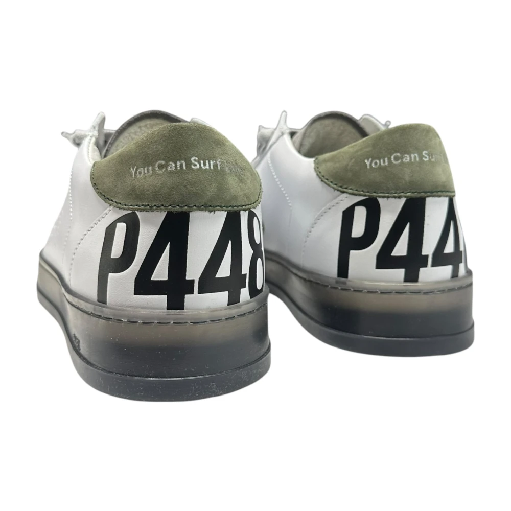 P448 Witte leren sneakers met grijze en groene accenten White Heren