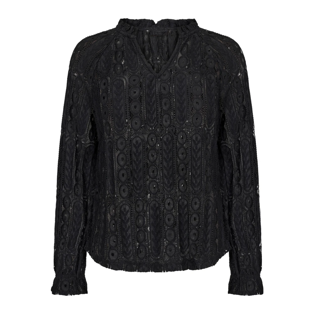 Cream Women's Black Blouses, M, Lace V-Neck Blouse