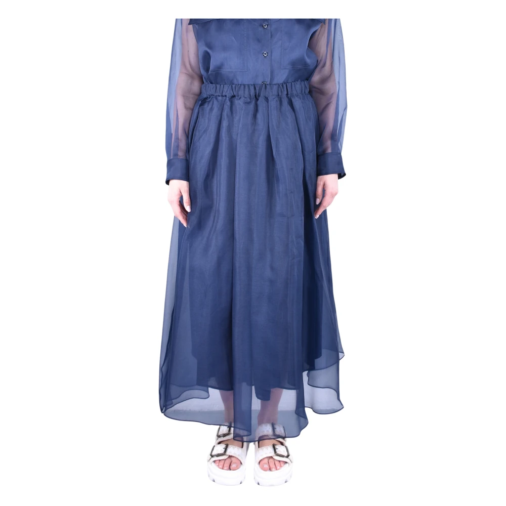 Weekend Max Mara Kvinno Blå Kjolar Dam, S, Organza, Pleated Maxi Skirt