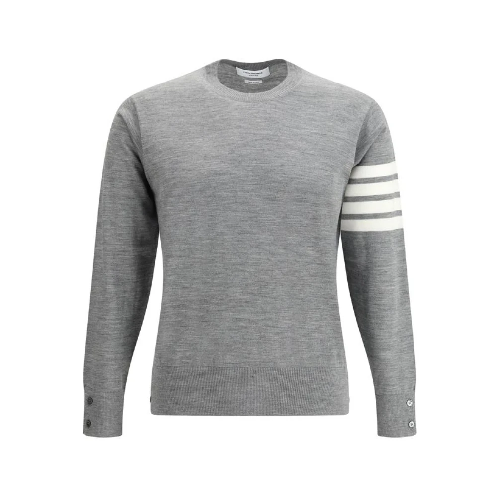 Thom Browne Men's Gray Round-Neck Knitwear, Xl, Striped Wool Jumper