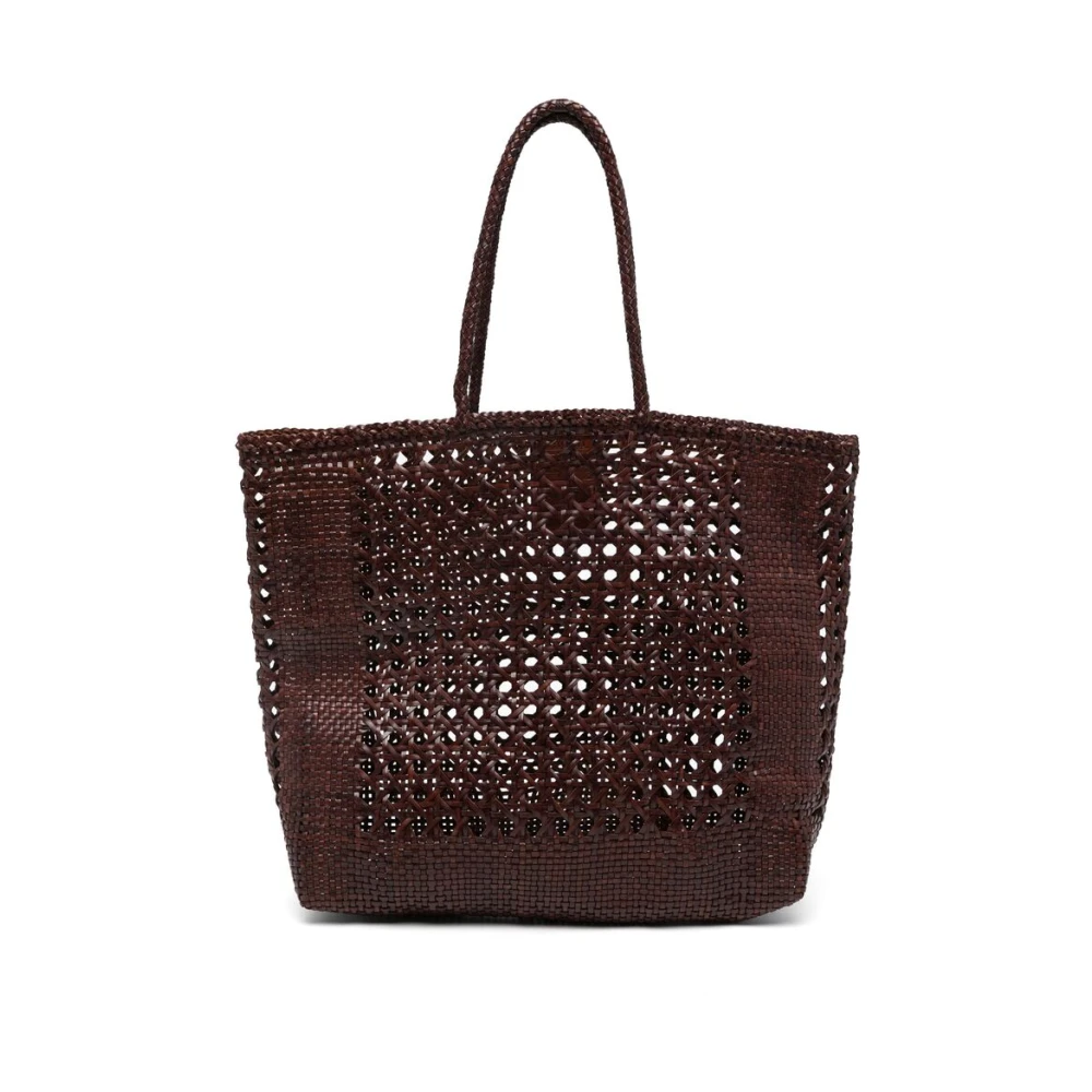 Dragon Diffusion Leren Tote Tas met Gevlochten Ontwerp Brown Dames
