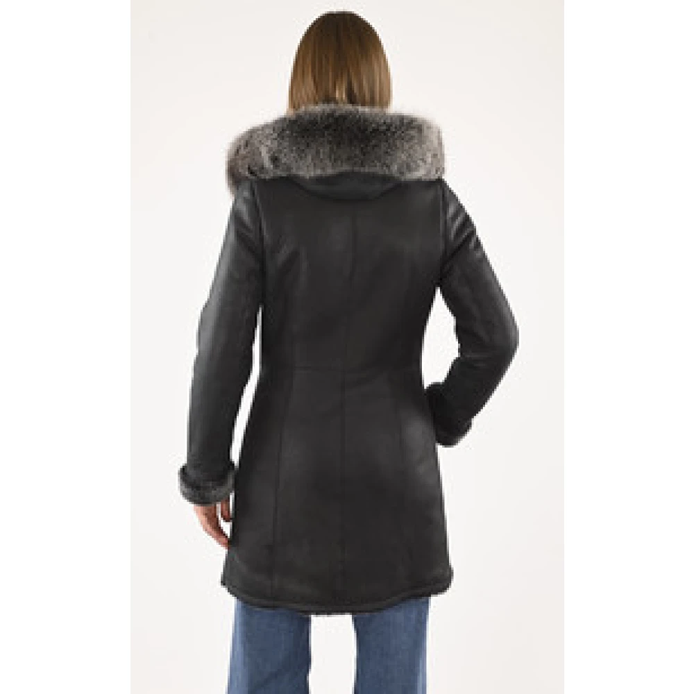 La Canadienne Zwarte gevoerde schapenvachtjas Black Dames