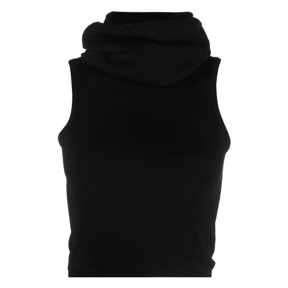 Alaïa Gebreide Hoodie Crop Top Black Dames