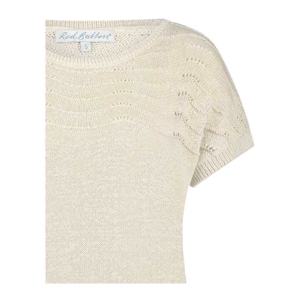 Red Button Parel Jerry Gebreide Top Korte Mouw Beige Dames