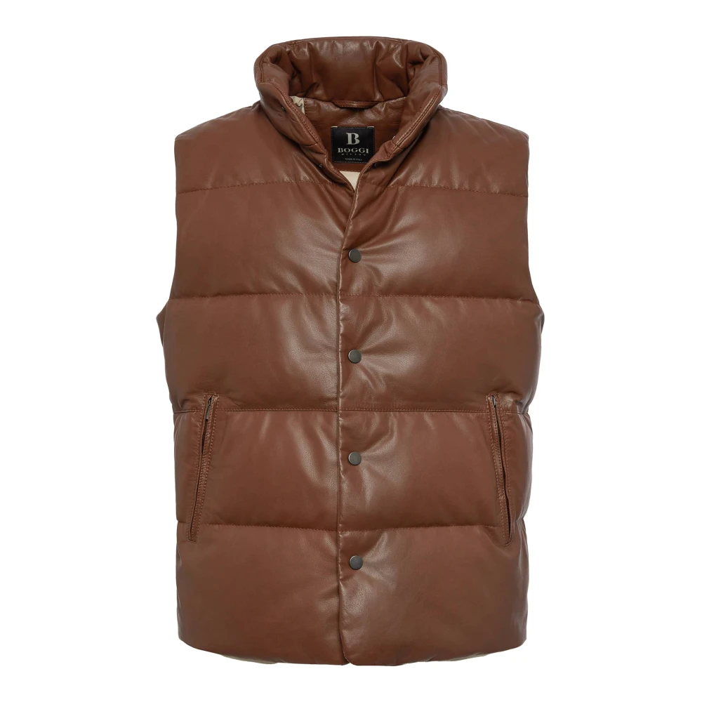 Boggi Milano Gilet van echt leer met donsvoering Brown Heren