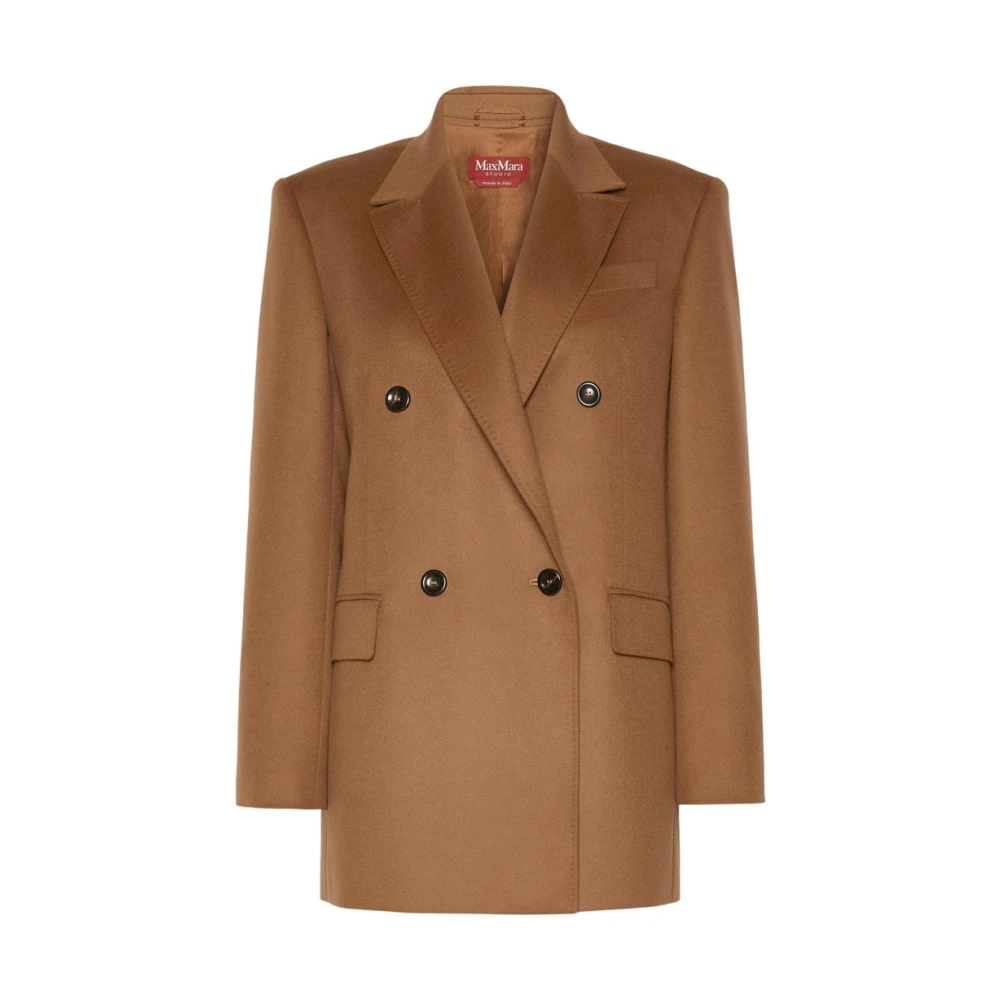 Max Mara Studio , Blazers, Female, Brown, 3XS, Double-Breasted Wool Blend Coat