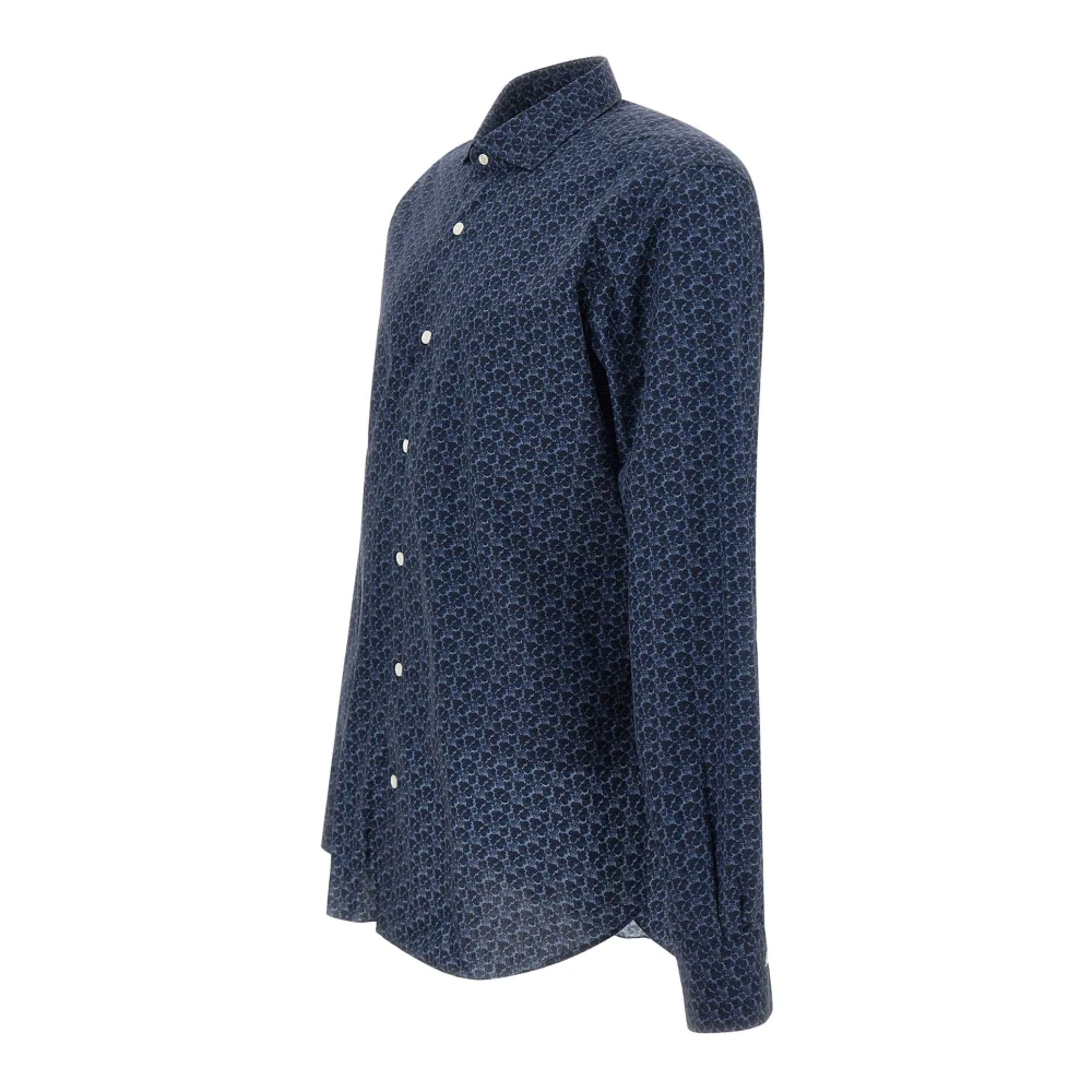 Barba Dandy Life Bloemenpatroon Katoenen Overhemd Blue Heren
