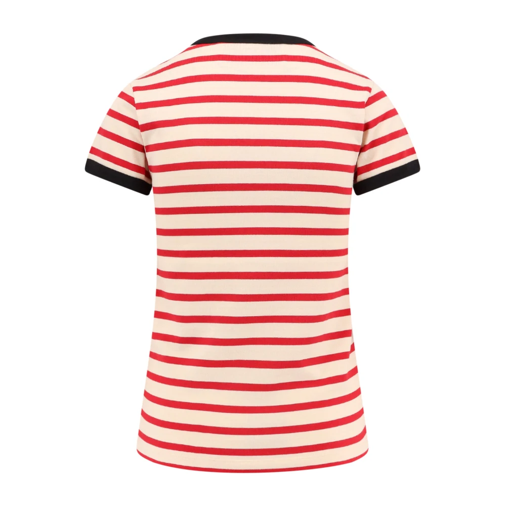 Valentino Gestreept Katoenen Geborduurd T-Shirt Red Dames