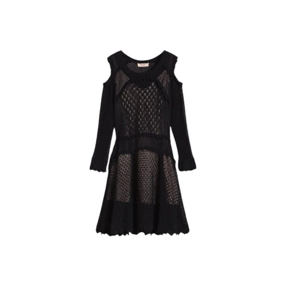 Twinset Kanten Off-Shoulder Jurk Set Black Dames