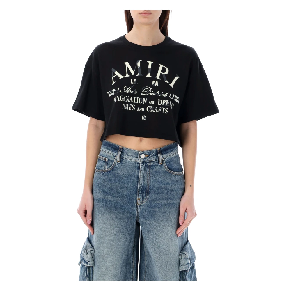 Amiri Zwart Distressed Crop T-Shirt Black Dames
