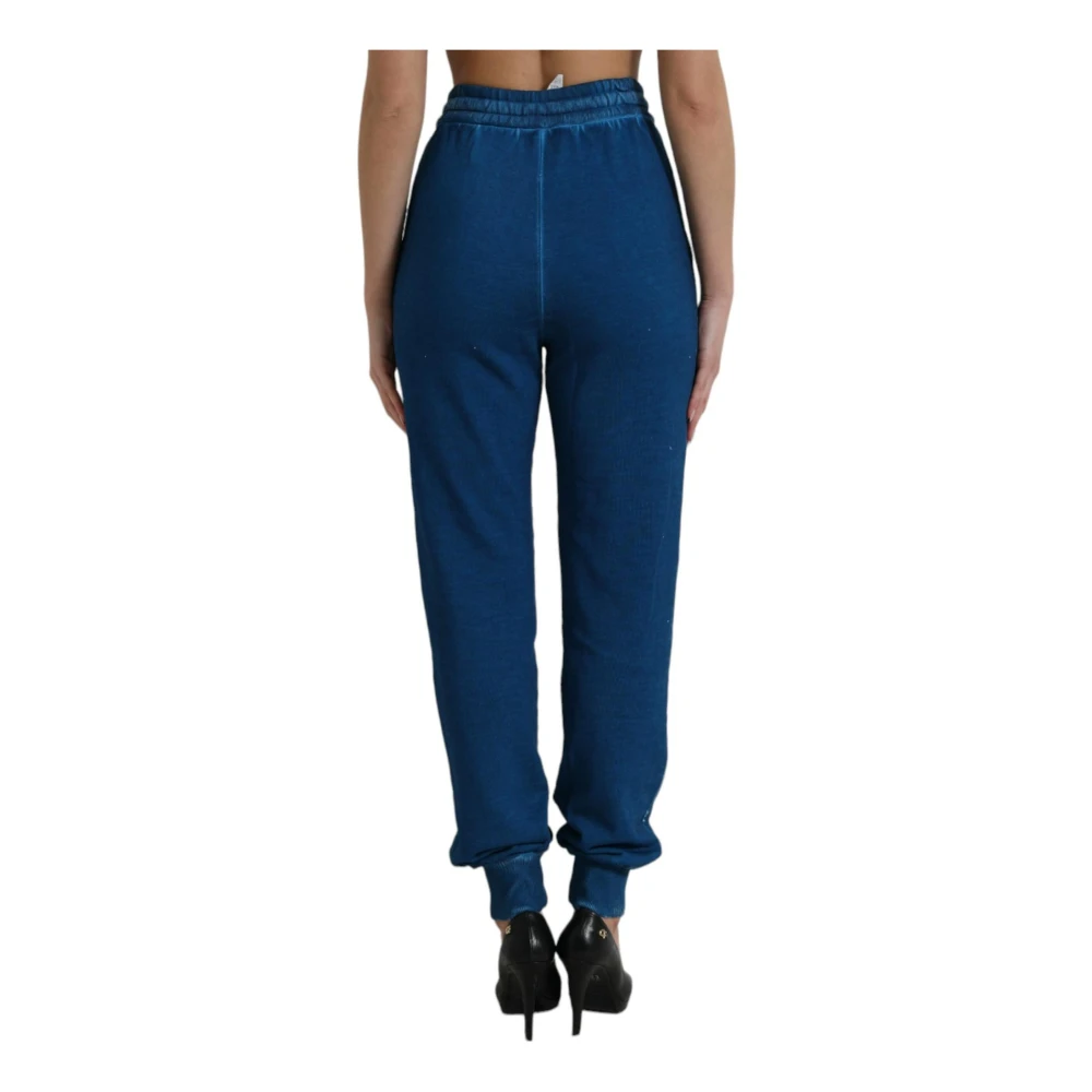 Dolce & Gabbana Blauwe Logo Katoenen Jogger Sweatpants Blue Dames