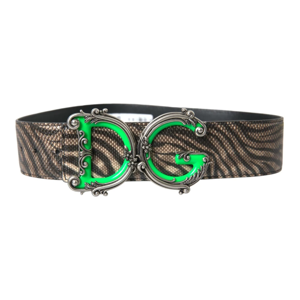 Dolce & Gabbana Bruine Zebra Leren Riem met Metalen Logo Gesp Brown Dames