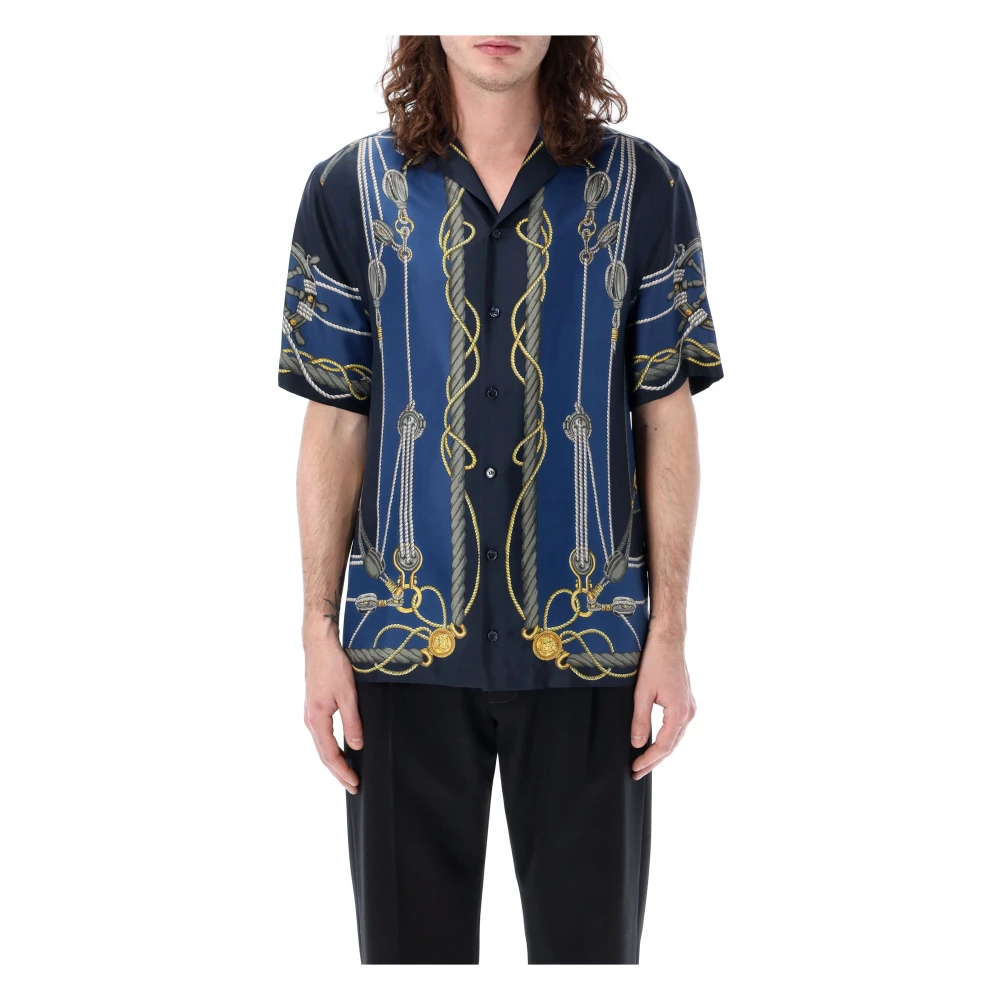 Versace Zijden overhemd met nautisch patroon Multicolor Heren