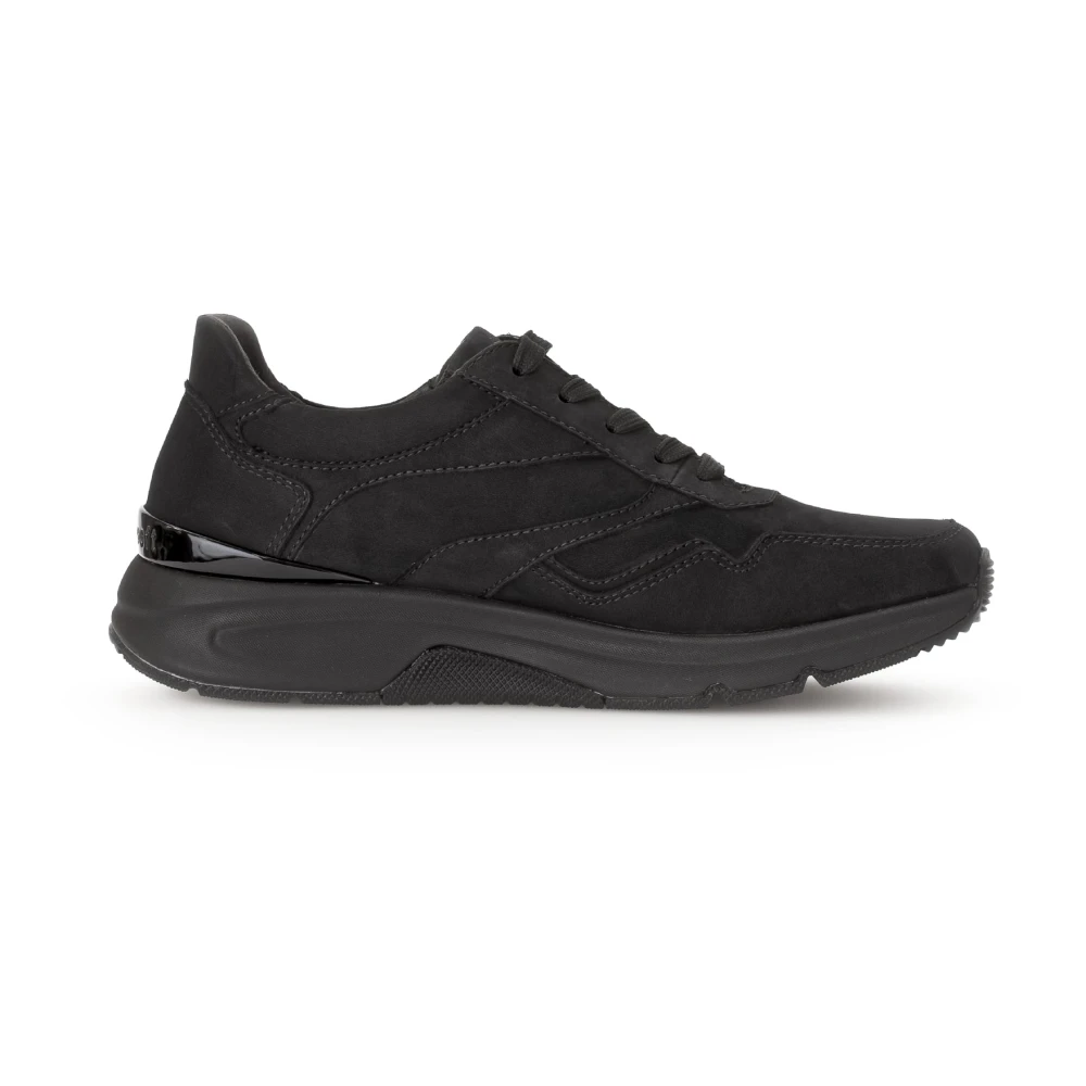 Gabor Rollende Sneaker in Nubuck Dames Schoenen Zwart