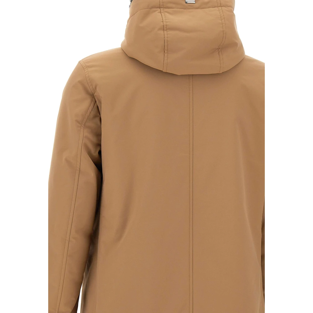 Herno Kameel Parka Waterafstotend Faux Fur Gevoerd Beige Heren