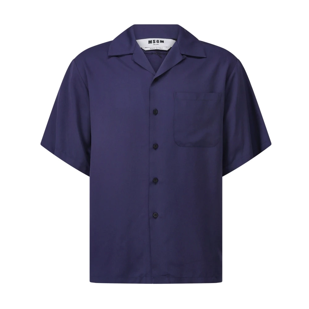 Msgm Uomo Blu Camicia Da Bowling Oversize In Raso