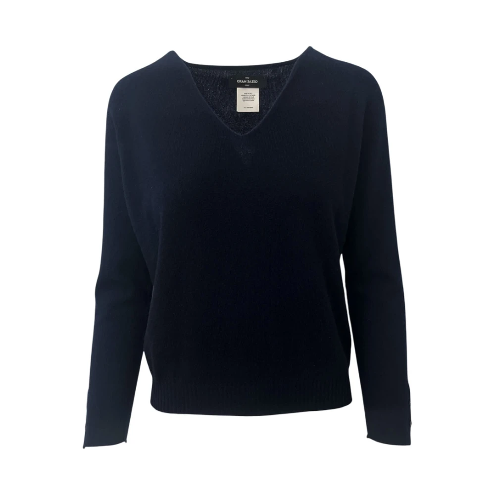 Gran Sasso Kasjmier V-hals trui Navy Raglan Blue Dames
