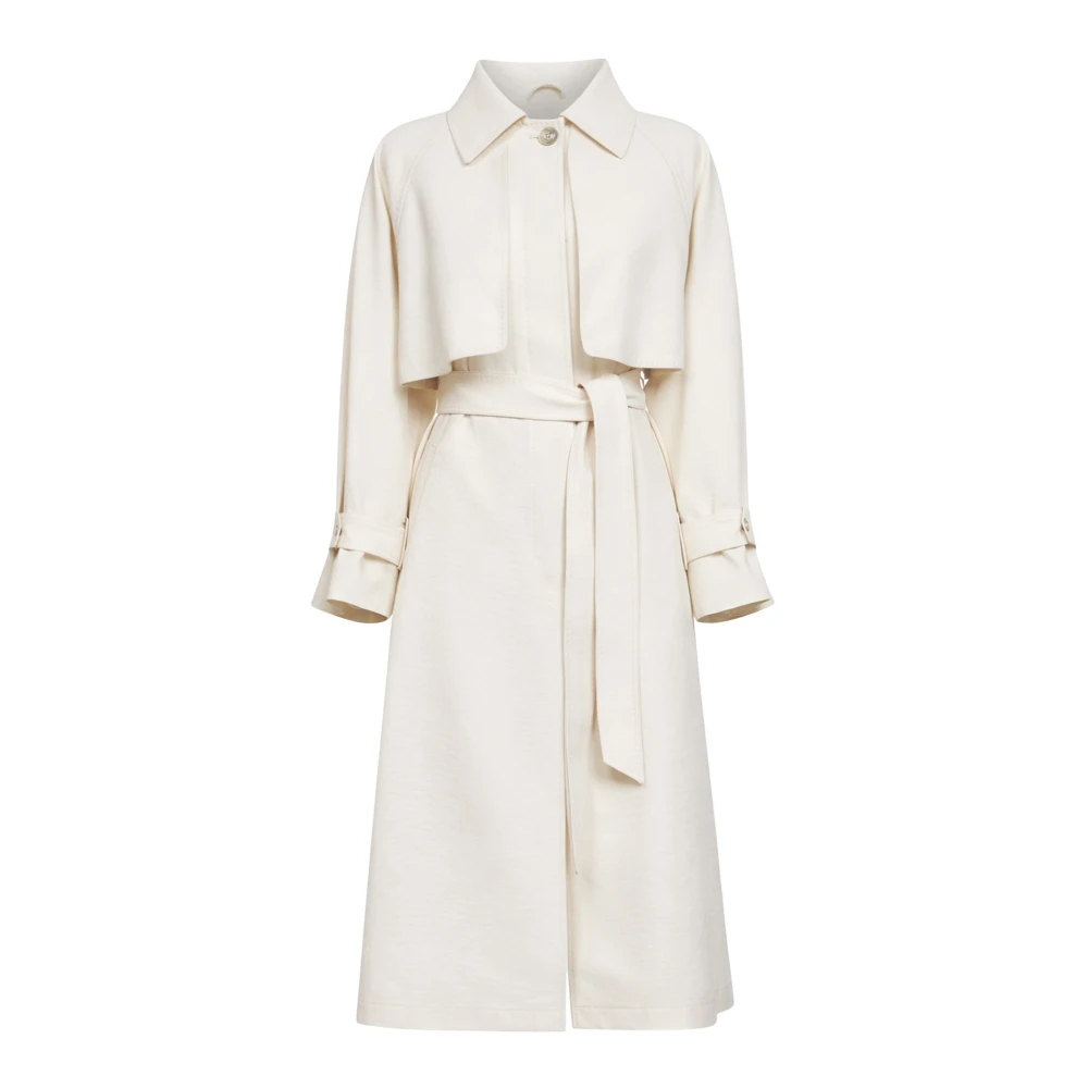 Herno Kvinno Beige Kappor & Rockar Dam, S, Polyester, Trenchcoat I Fräsch, Skrynklad Väv