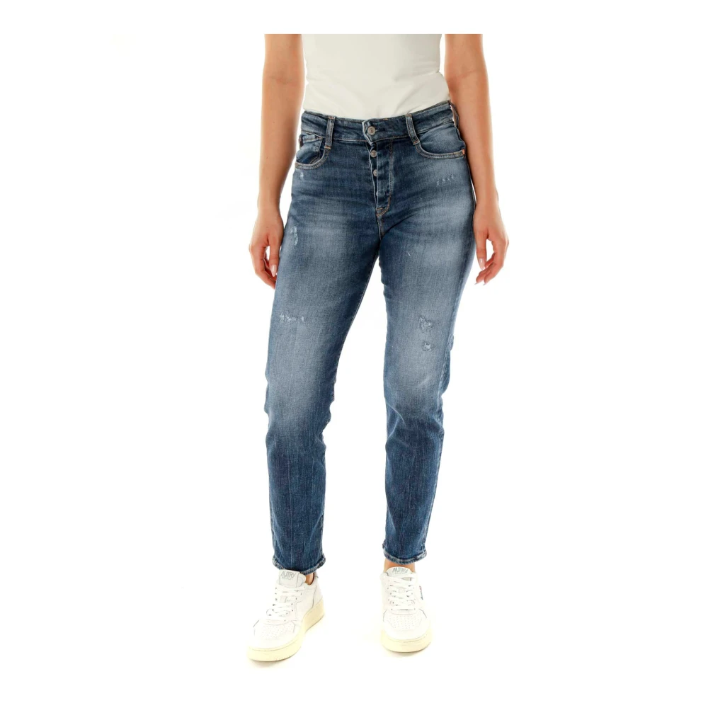 Le Temps Des Cerises Vernietigde Slim Fit Hoge Taille Jeans Blue Dames