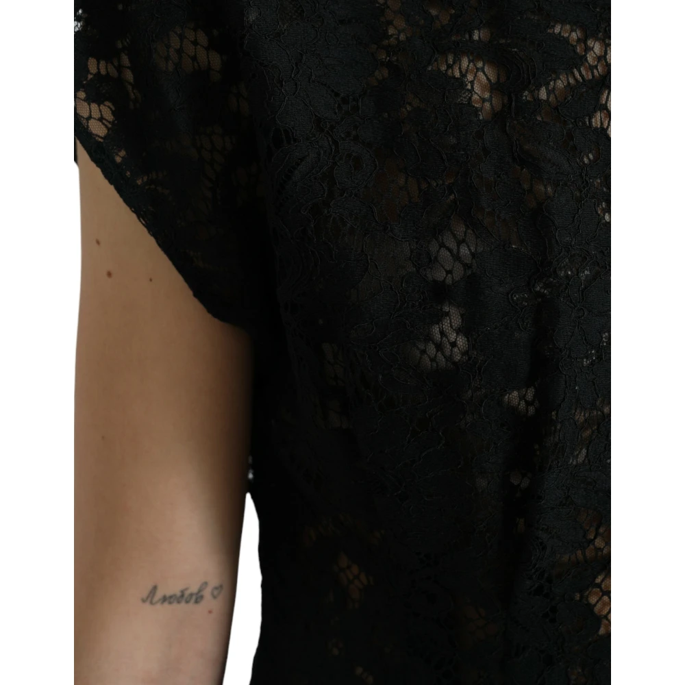 Dolce & Gabbana Zwart Bloemen Kant A-Lijn Minijurk Black Dames