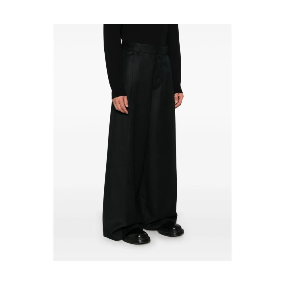 Dries Van Noten Zwarte Wijde Pijp Broek van Wol Black Heren