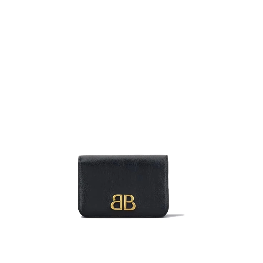 Balenciaga Leren Portemonnee en Kaarthouder met Goudkleurig Logo Black Dames