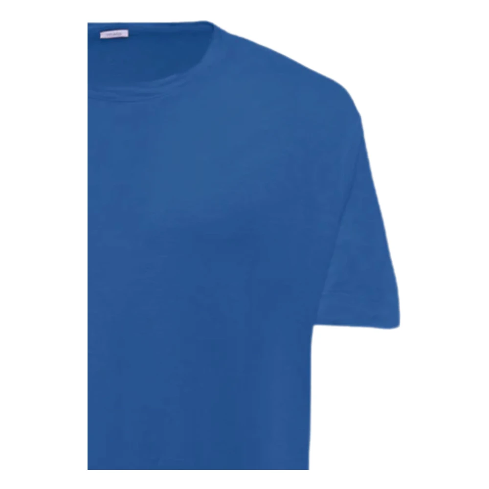 Malo Blauw linnen T-shirt met reliëf afwerking Blue Heren