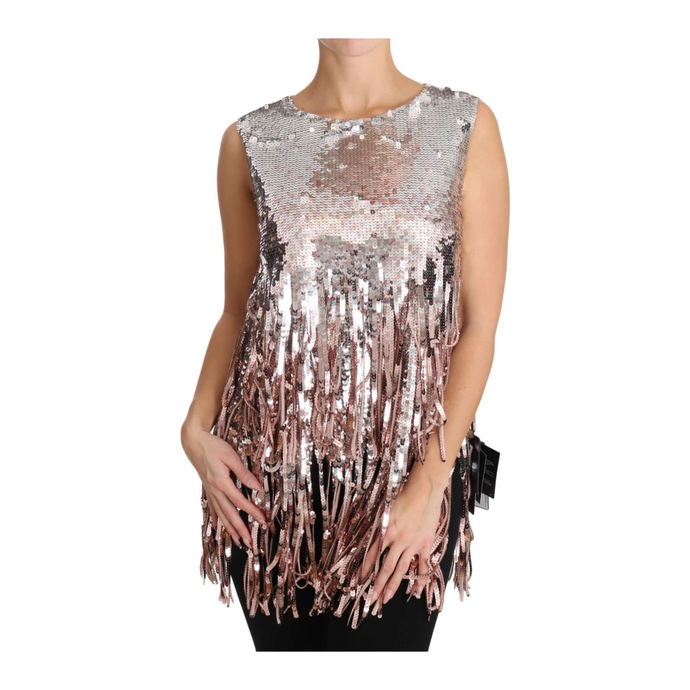 Dolce & Gabbana Sequined Fringe Tank Top - Female - Sleeveless Tops - Multicolor - 2XS - Tops - Image 3