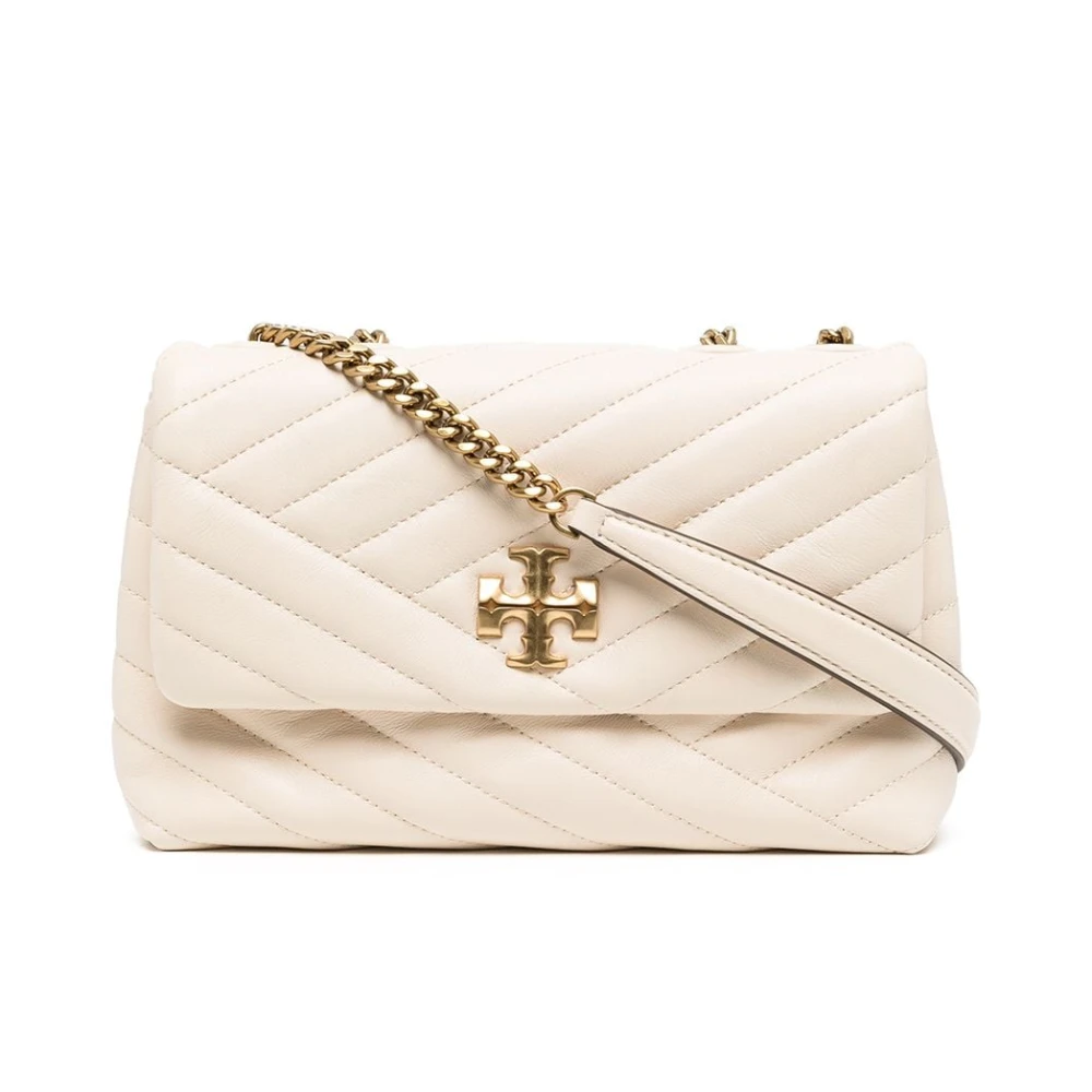 TORY BURCH Chevron Leren Schoudertas in Beige Dames