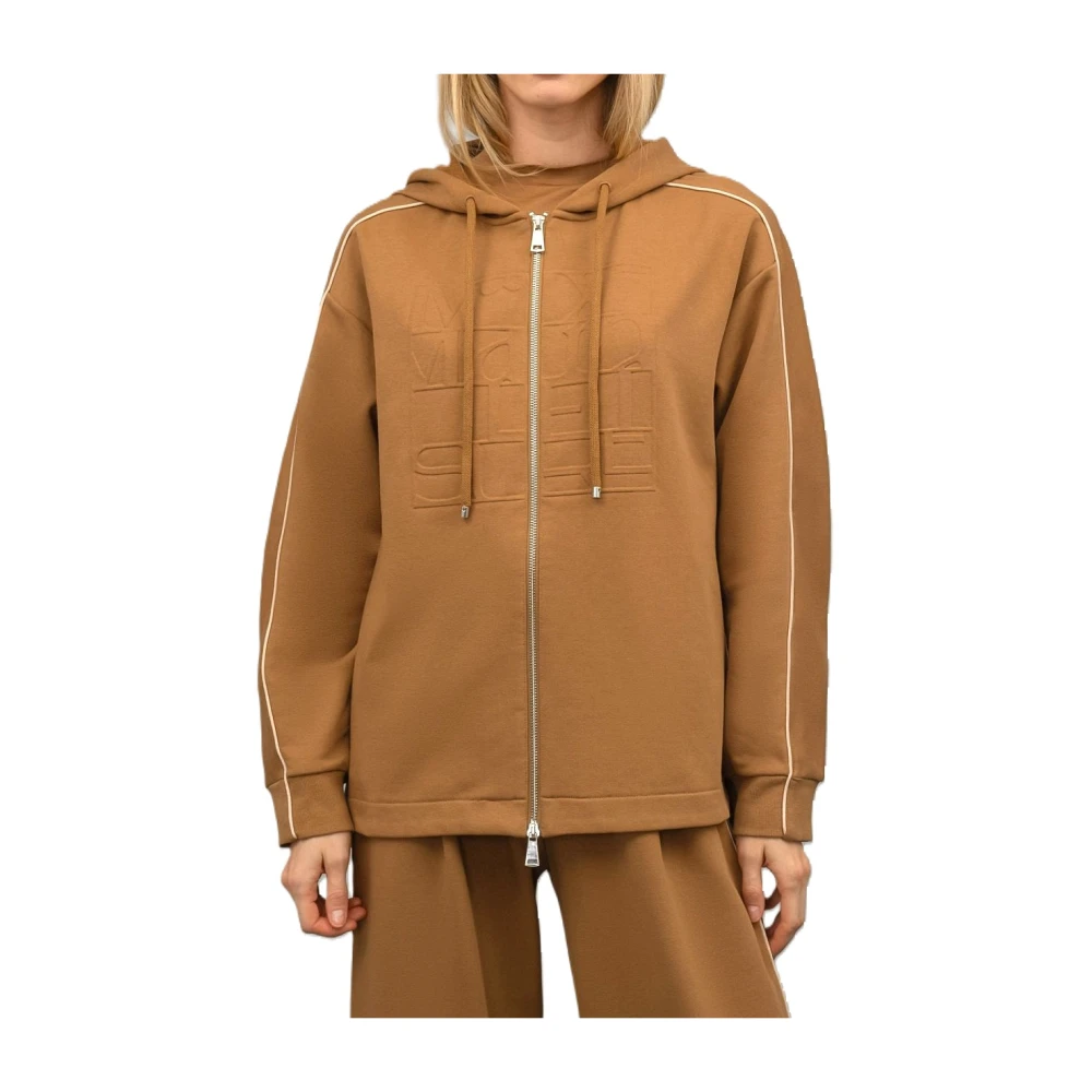 Max Mara Bruine Sportieve Stijl Jas met Logo Relief Brown Dames